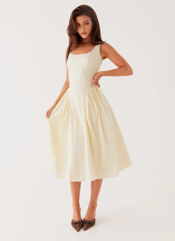 Casual yet chic women’s outfits for work or play   Sassy Soiree Midi Dress - Cream