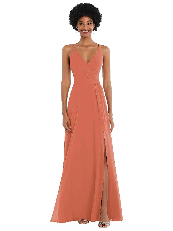 Fashion pieces that complement every woman’s style   Faux Wrap Criss Cross Back Maxi Dress with Adjustable Straps-US 16 (XL) / terracotta copper