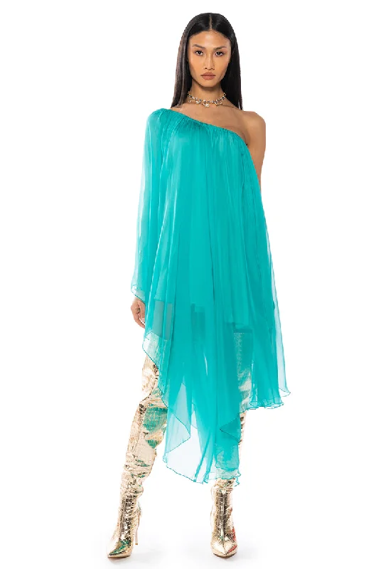 Everyday essentials for a stylish wardrobe   TERRA ONE SHOULDER FLOWY MIDI DRESS