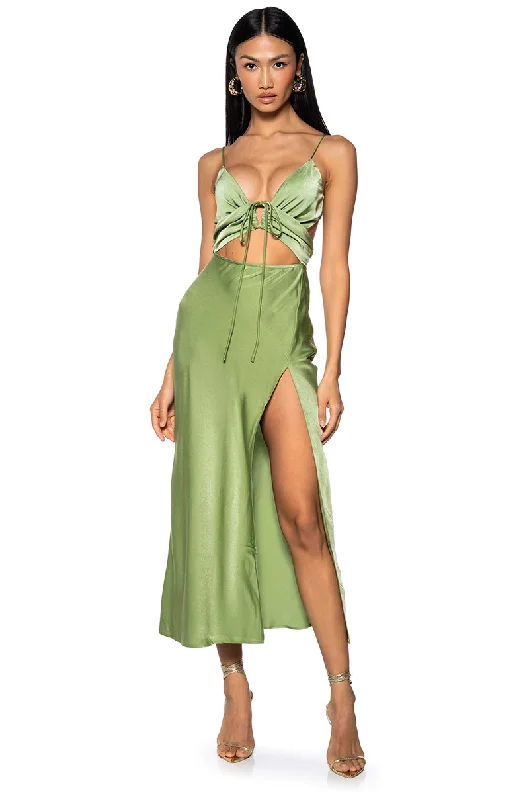 Summer-ready fashion for stylish women   VITA CUT OUT HALTER NECK SATIN MIDI DRESS