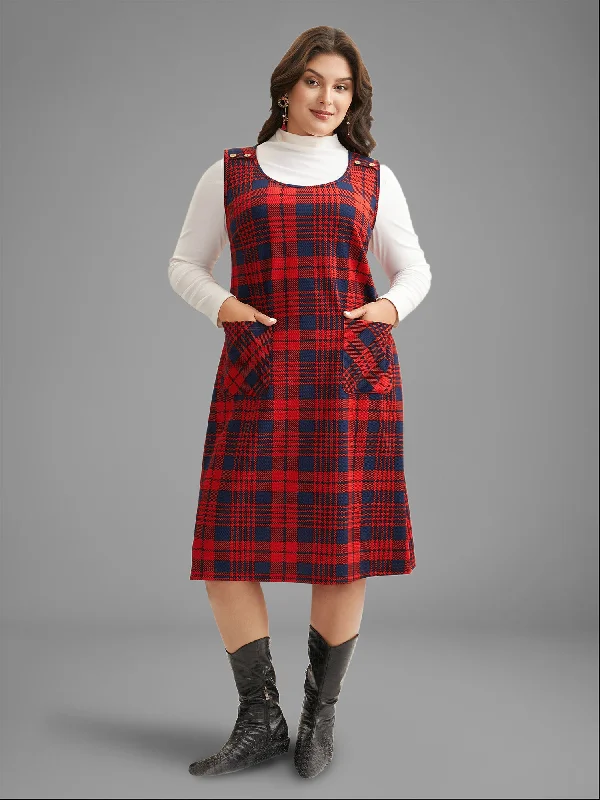 Get noticed with eye-catching women’s fashion   Holiday Plaid Sleeveless Stretch Midi Dress