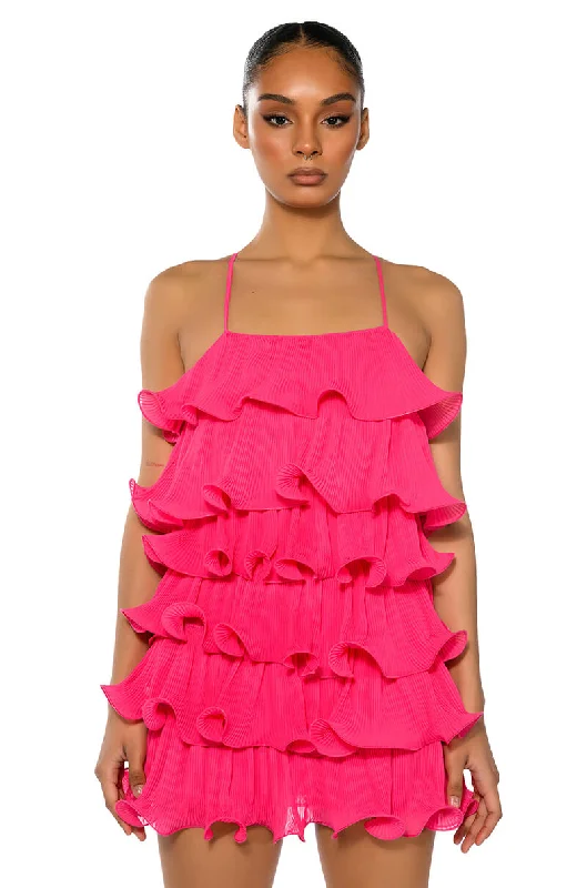 Trendy women’s clothing with a modern twist   SWEETIE PLEATED RUFFLE SLEEVELESS MINI DRESS