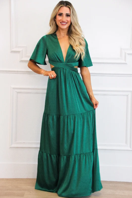 Chic, modern fashion for empowered women   Braxton Cutout Satin Maxi Dress: Green