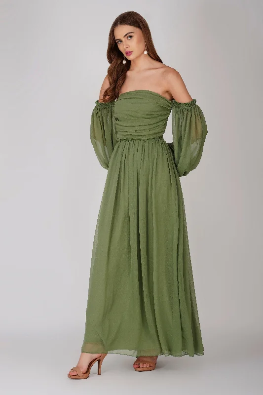 Women’s clothing to inspire confidence and beauty   Lana Chiffon Maxi Dress in Soft Olive