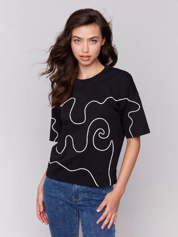 Find your perfect fit with stylish women’s clothing   Relaxed Fit T-Shirt with Soutache Detail - Black