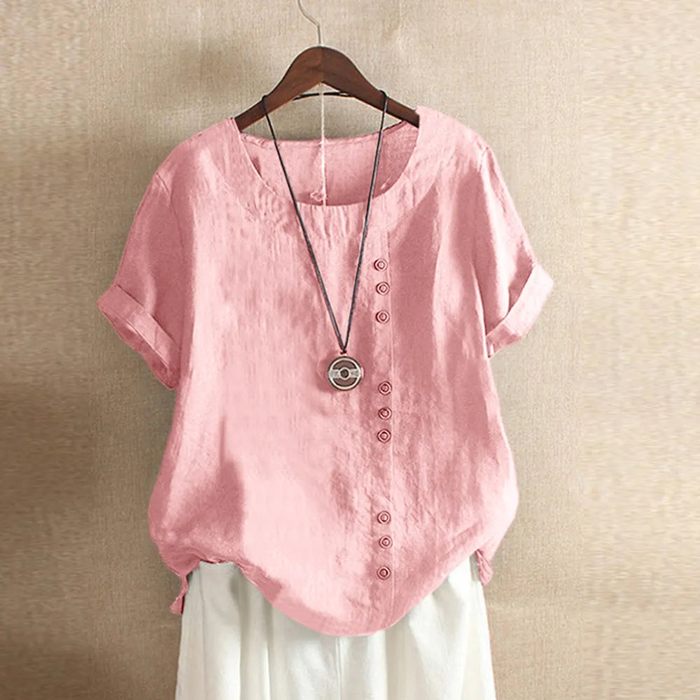 Bold and sophisticated looks for every woman   Women's Tunic 5XL Linen Button Fashion Designer T-Shirts (Plus Size)