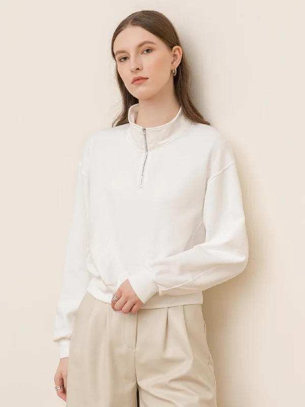 Feminine fashion to express your unique style   KittenAlarm - Solid color loose long-sleeved zipper sweater