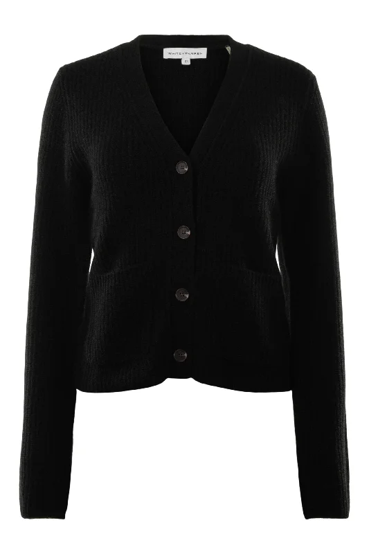 Affordable fashion that looks high-end   White & Warren Cashmere Fluted Sleeve Cardigan in Black