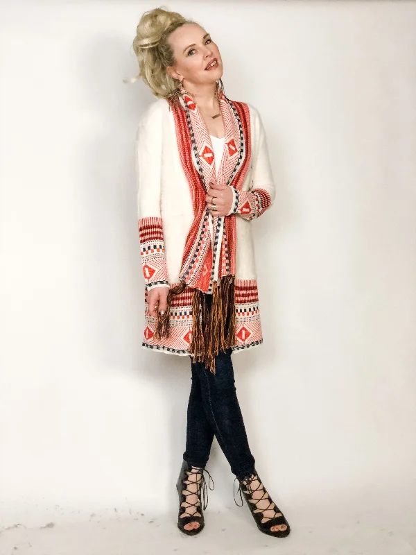 Summer-ready fashion for stylish women   Cream/Red Diamond Cardigan