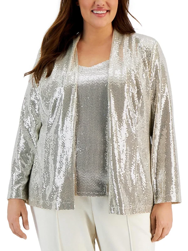 Everyday essentials for a stylish wardrobe   Plus Womens Metallic Dressy Open-Front Blazer