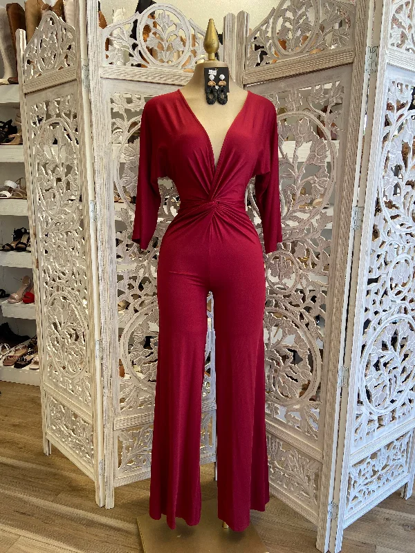 Affordable stylish women’s fashion collection   Burgundy Knotted Jumpsuit