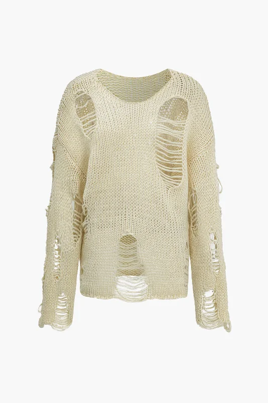 Solid Knit Cut Out Long-Sleeve Top