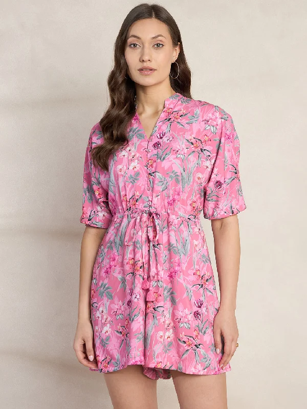 Statement pieces for the confident woman   Pink Tropical Print Playsuit