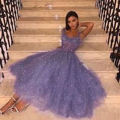 High-quality women’s wear for everyday elegance   A Line Spaghetti Straps Tea Length Prom Dress   cg18359