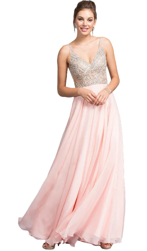 Dress to impress with elegant women’s wear   Aspeed Design - Embellished Plunging V-neck A-line Prom Dress