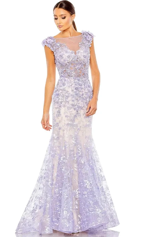 Versatile outfits to transition from day to night   Mac Duggal 79357 - Floral Appliqued Illusion Trumpet Gown