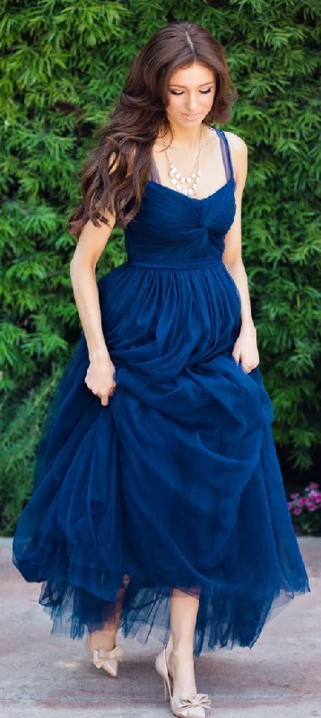 Discover the latest trends in women’s fashion   Navy Blue Tulle Long Prom Dress  cg6386