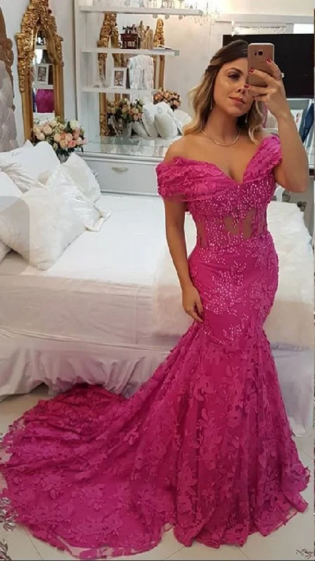 Luxurious fabrics and modern designs for women   Prom Dresses Ball Gown, Fushia Prom Dresses, Off the Shoulder Prom Dress   cg6299